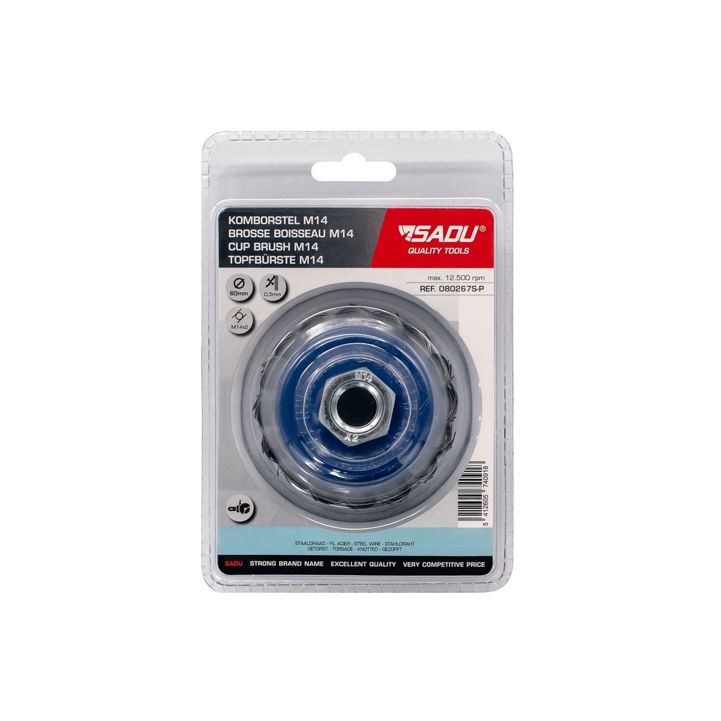 [080267SP] Brosse boisseau Sadu 65mm M14 torsadé fil 0,5
