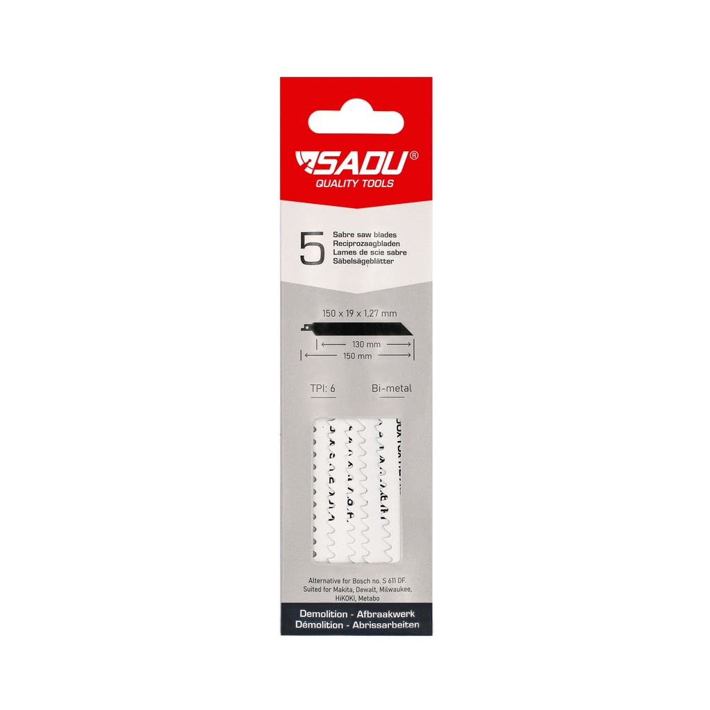 [100274B] Lame de scie sabre Sadu 3021|150bi-150mm 6TPI - bois - par 5