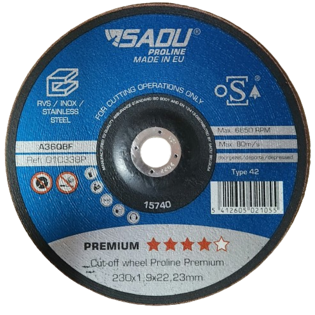 [010338P] Cut-off wheel Proline Premium 230x1.9x22,23 B36Q stainl.steel depress