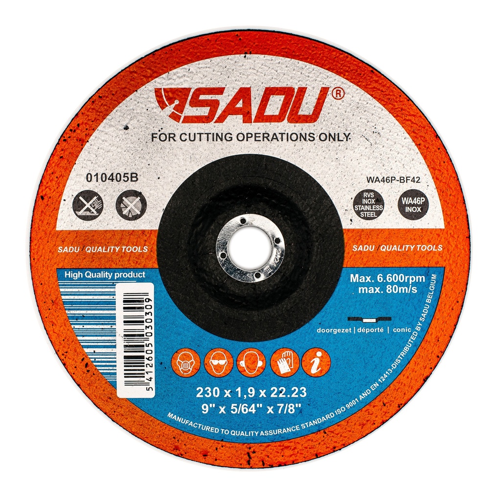 [010405B] Cut-off wheel Sadu 230x1.9x22.23 AZ46P stainl.steel depressed