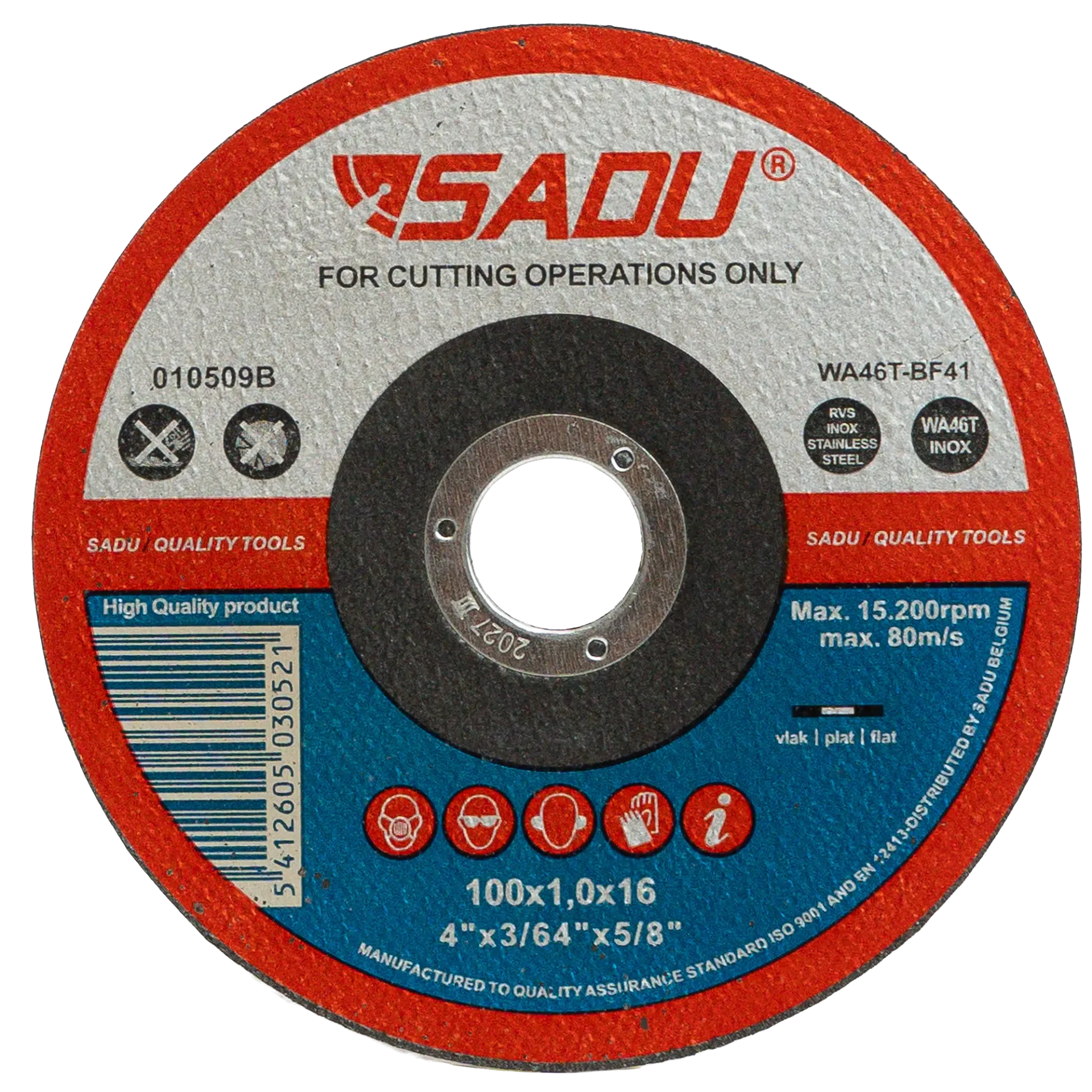 [010509B] Disque à tronç. Sadu 100x1,0x16,00 AZ46 inox plat