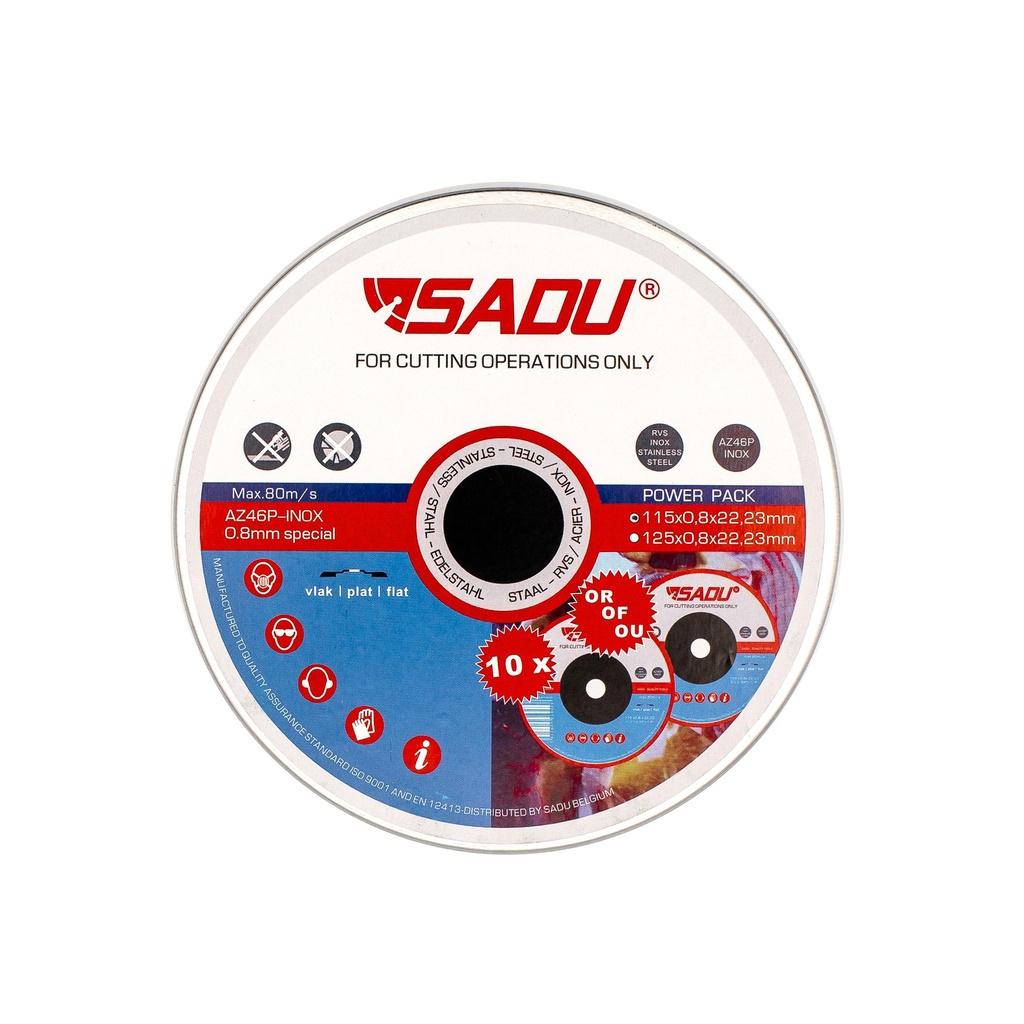 [010591B] Cut-off wheel Sadu 115x0,8x22,23 AZ46 stainl.steel flat - box pro 10