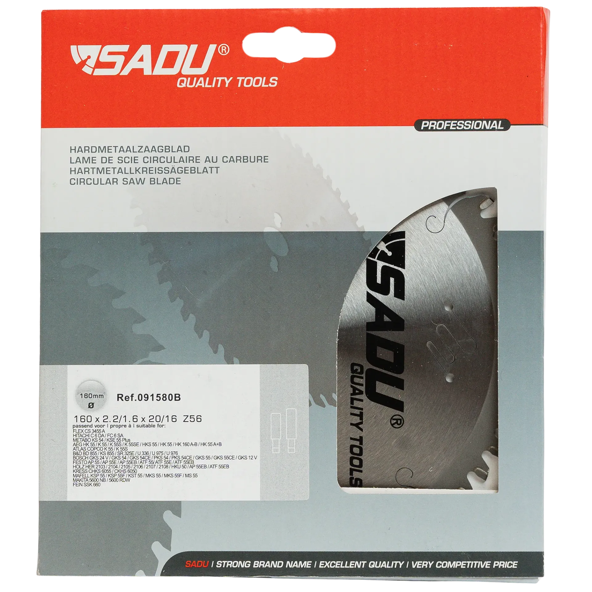 [091580B] Carbide circ. saw blade 160x2.2/1.6x20 T=56 TCG neg