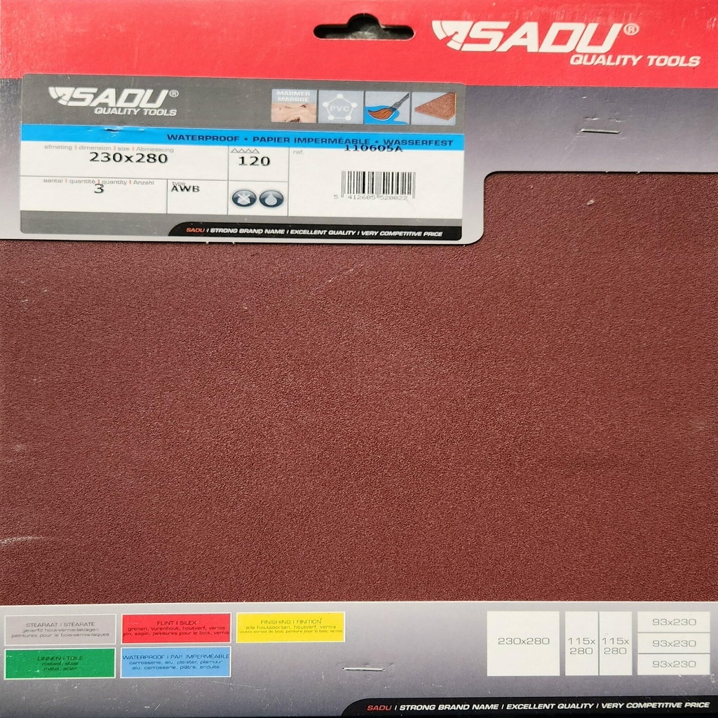 [110605A] Feuilles AWB 230x280mm G120 - imperméable AO (SB par 3)