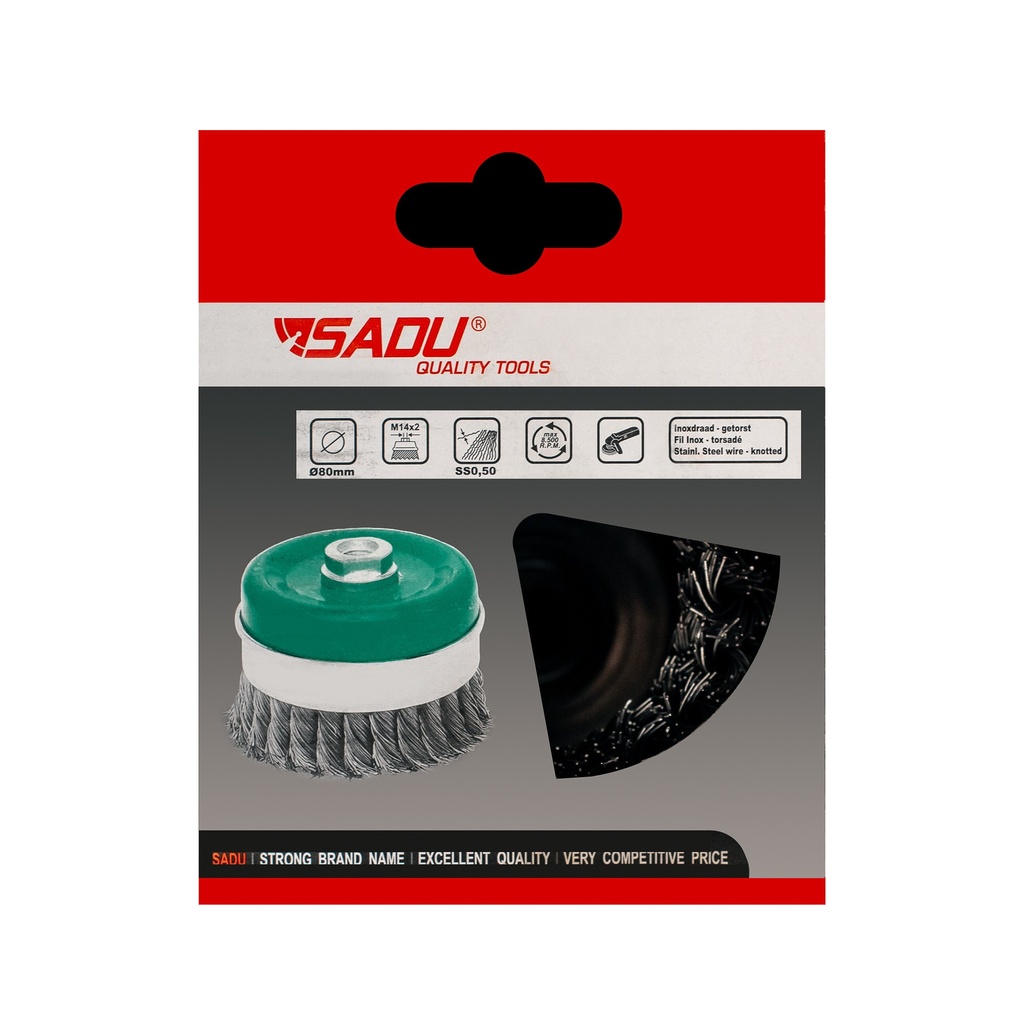 [080085S] Komborstel Sadu 80mm M14 getorst dr 0,5 inox