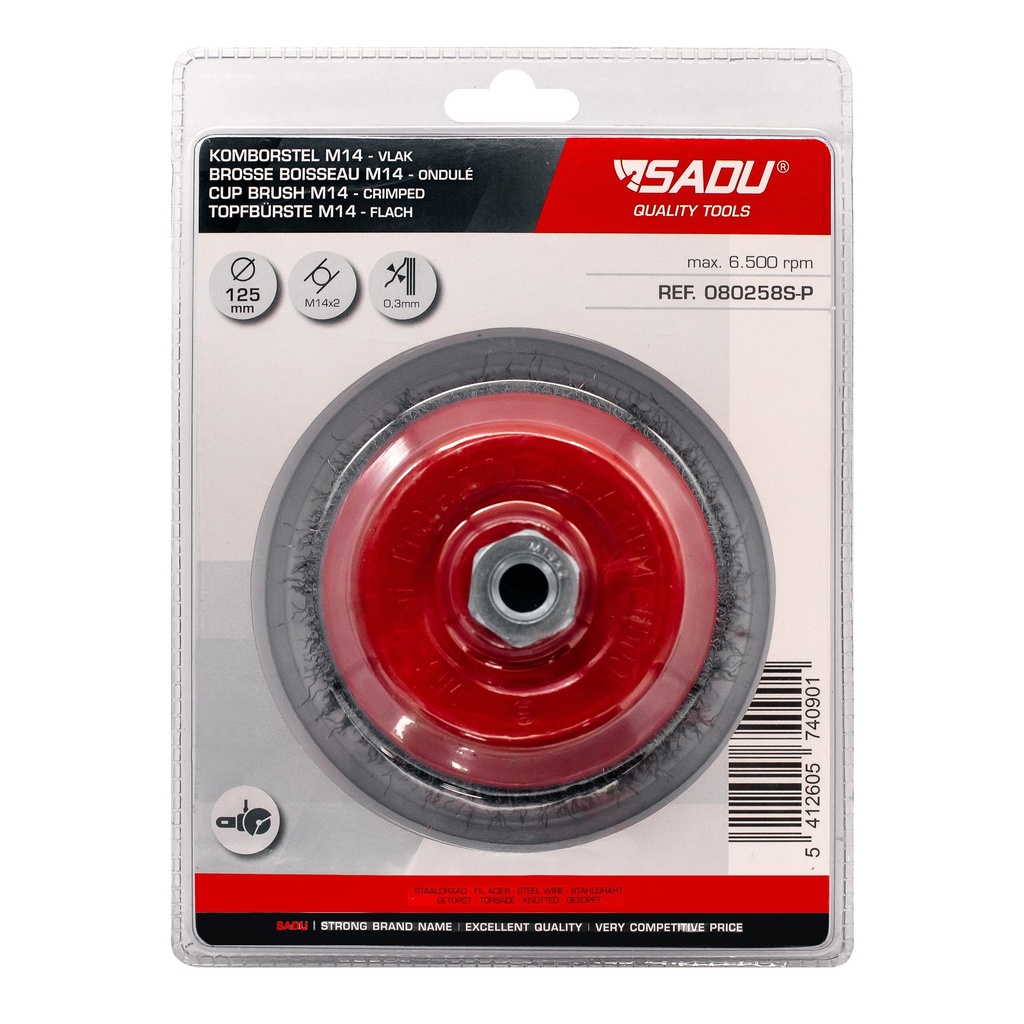 [080258SP] Topfbürste Sadu 125mm M14 gewellt Dr 0,3