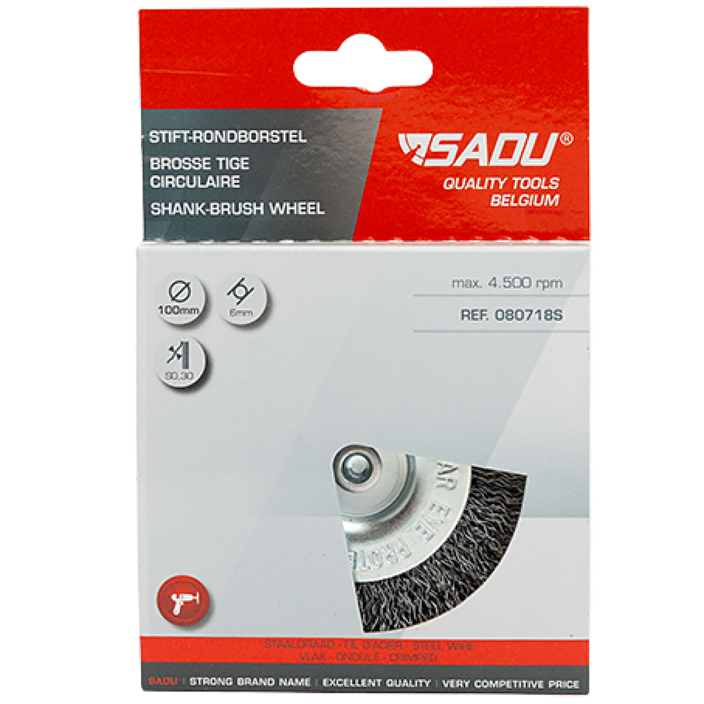 [080718S] Brosse/tige circulaire/carte 100mm fil acier gros / Sadu