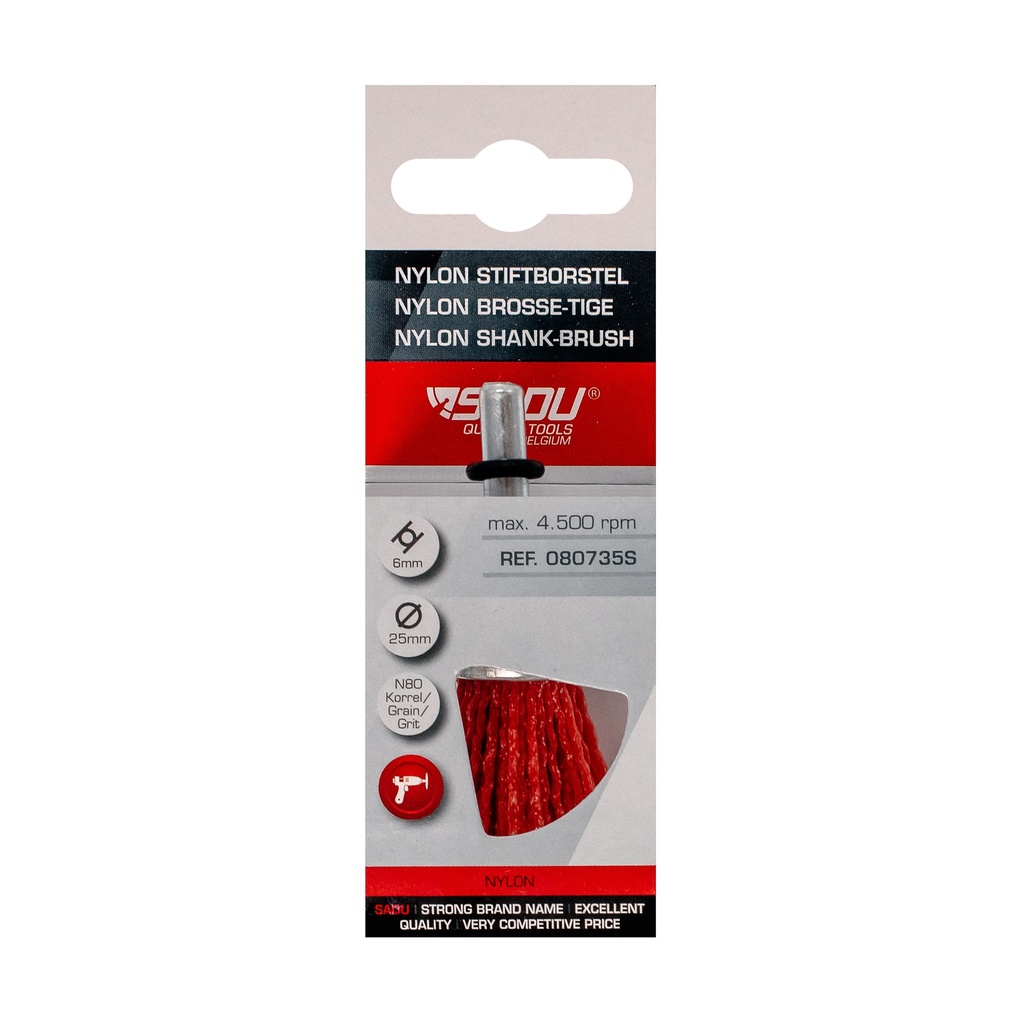 [080735S] Stift-Penseelborstel/kaart 25mm nylon grof / Sadu