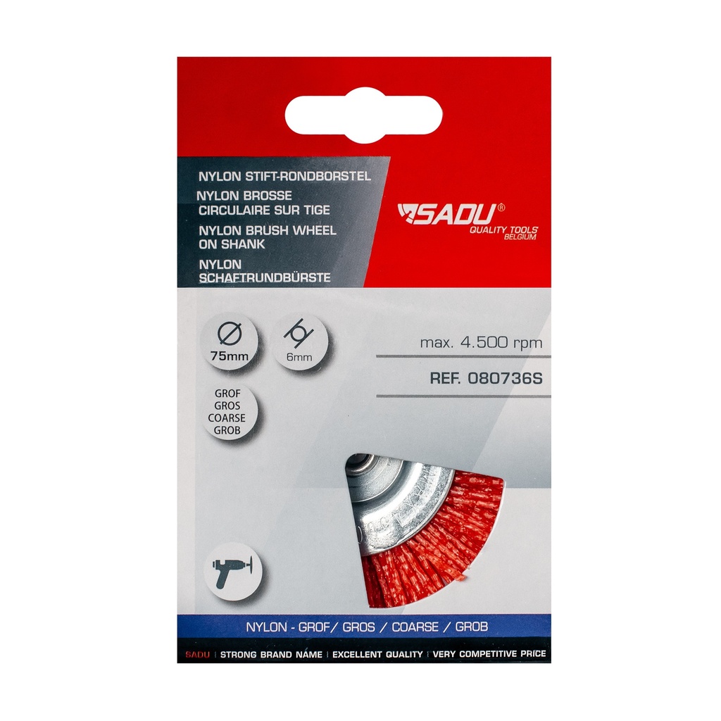 [080736S] Stift rondborstel/kaart 75mm nylon grof / Sadu