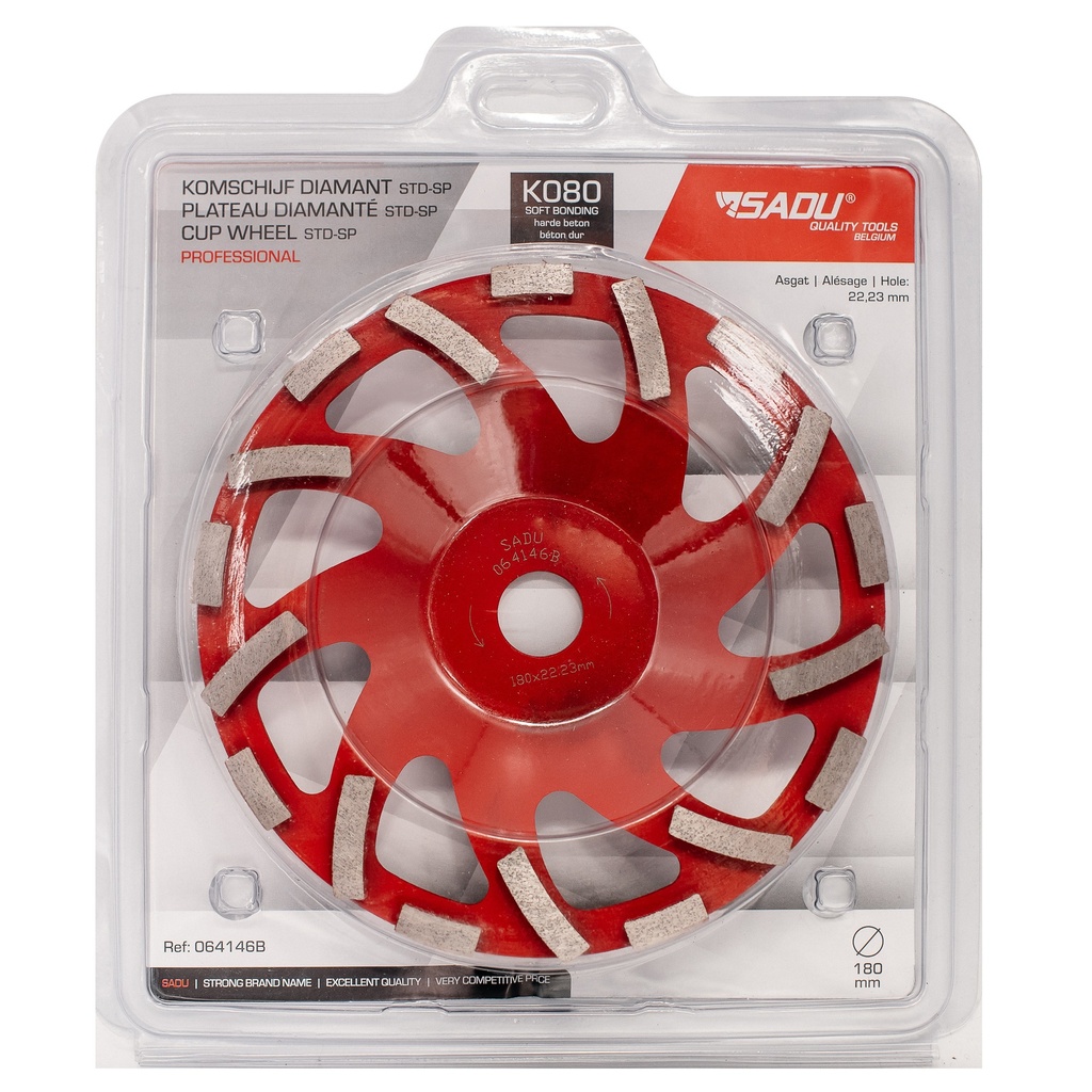 [064146B] Grinding cup wheel Professional hard concrete 180x22,23mm G080 Red